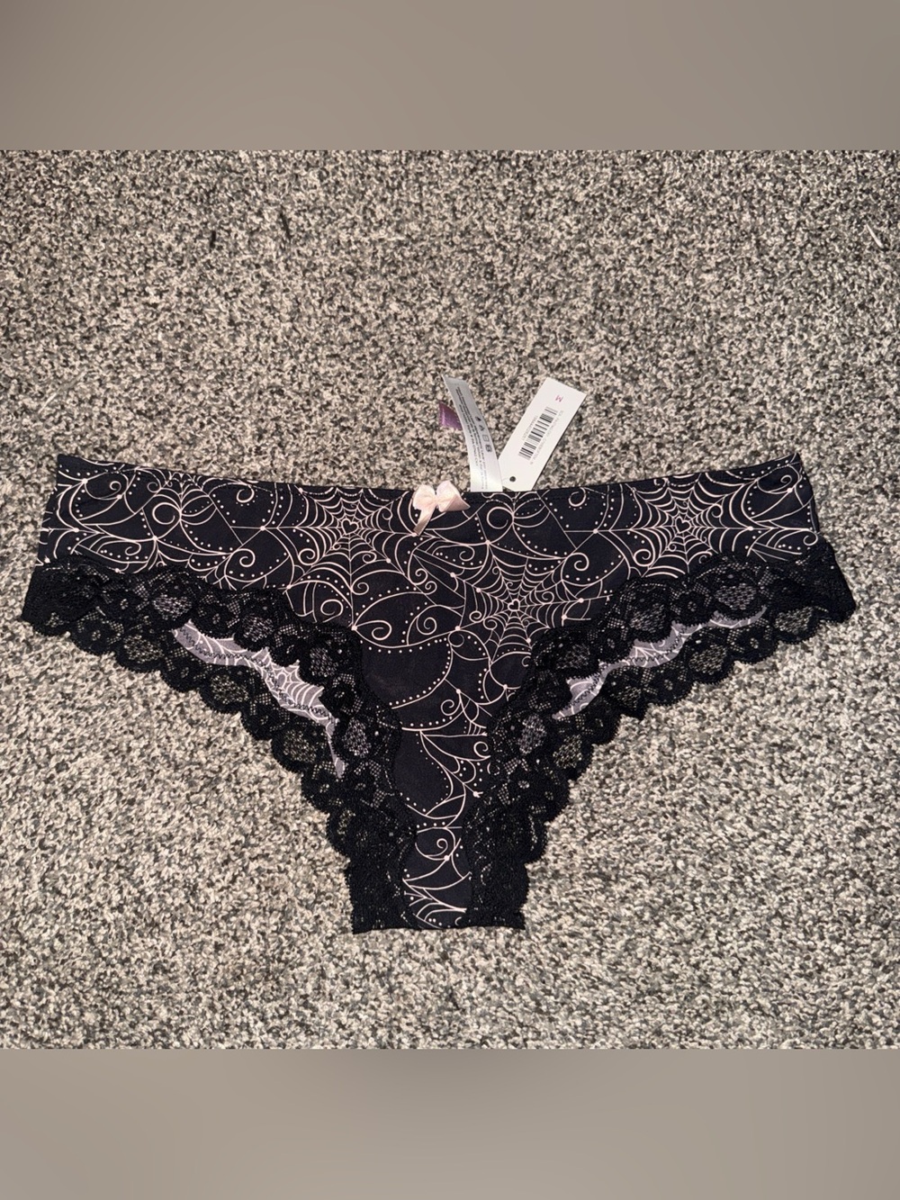 Adore Me Web Of Temptation Print Lace Edge Pink Bow Panties (M) Medium